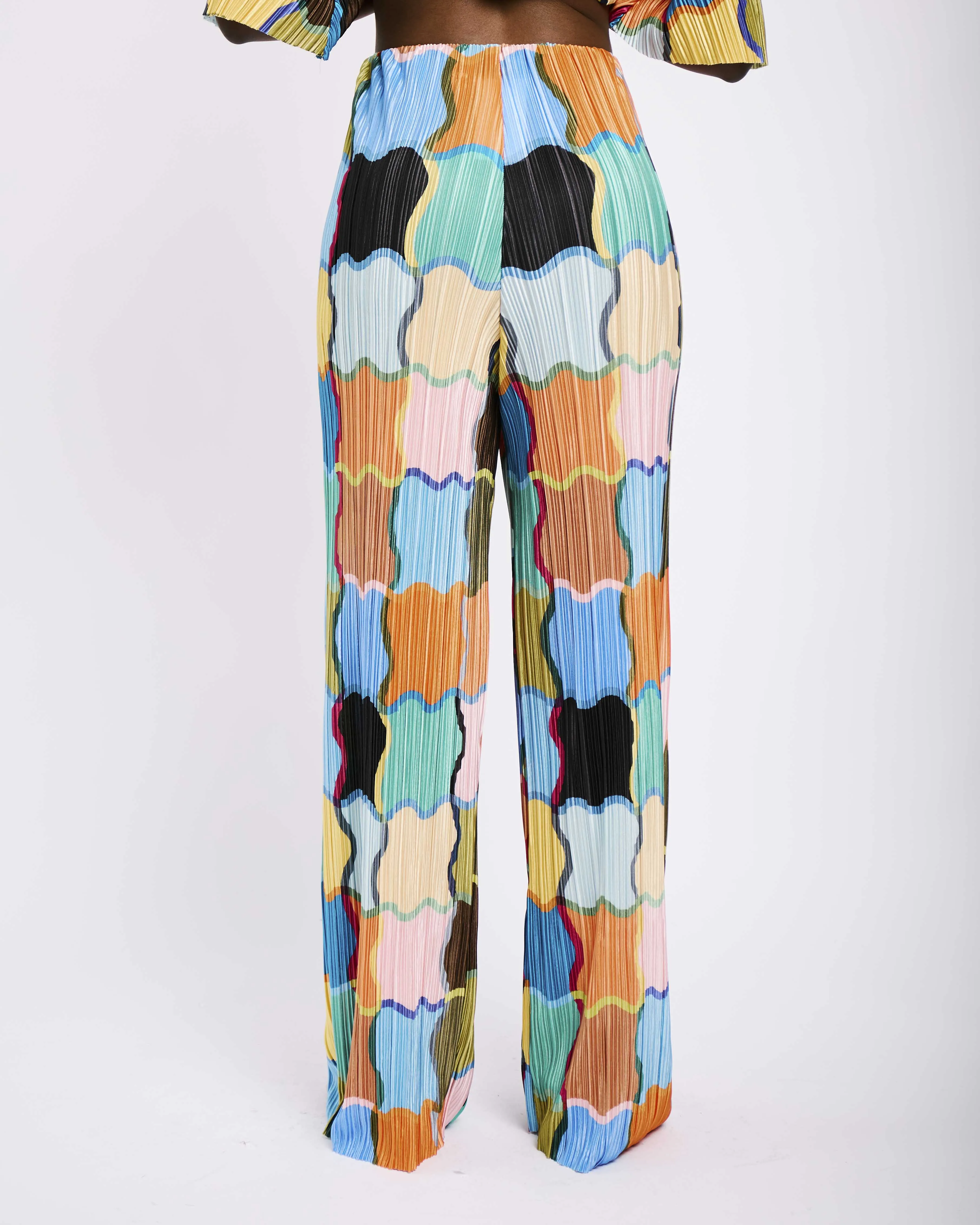 Colourblock Elasticated Plisse Pant