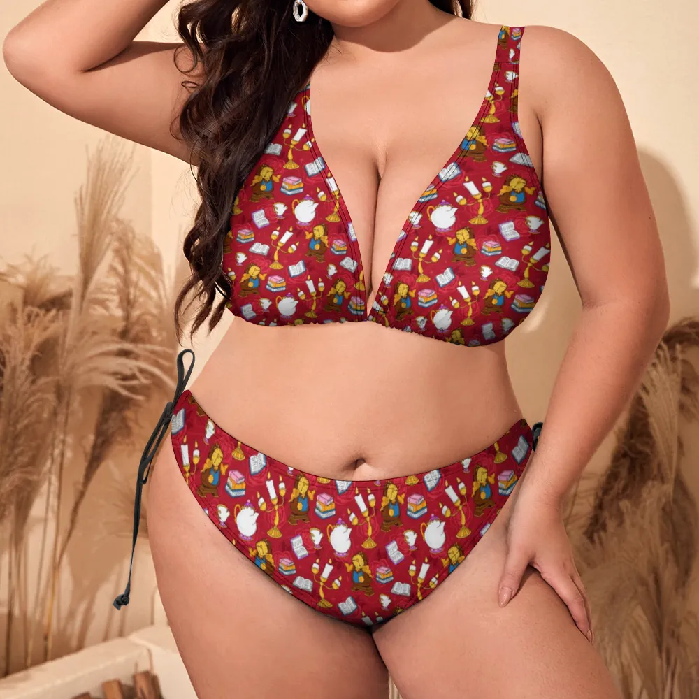 Disney Beauty And The Beast Belle's Friends Plus Size Women's Two Piece Bikini
