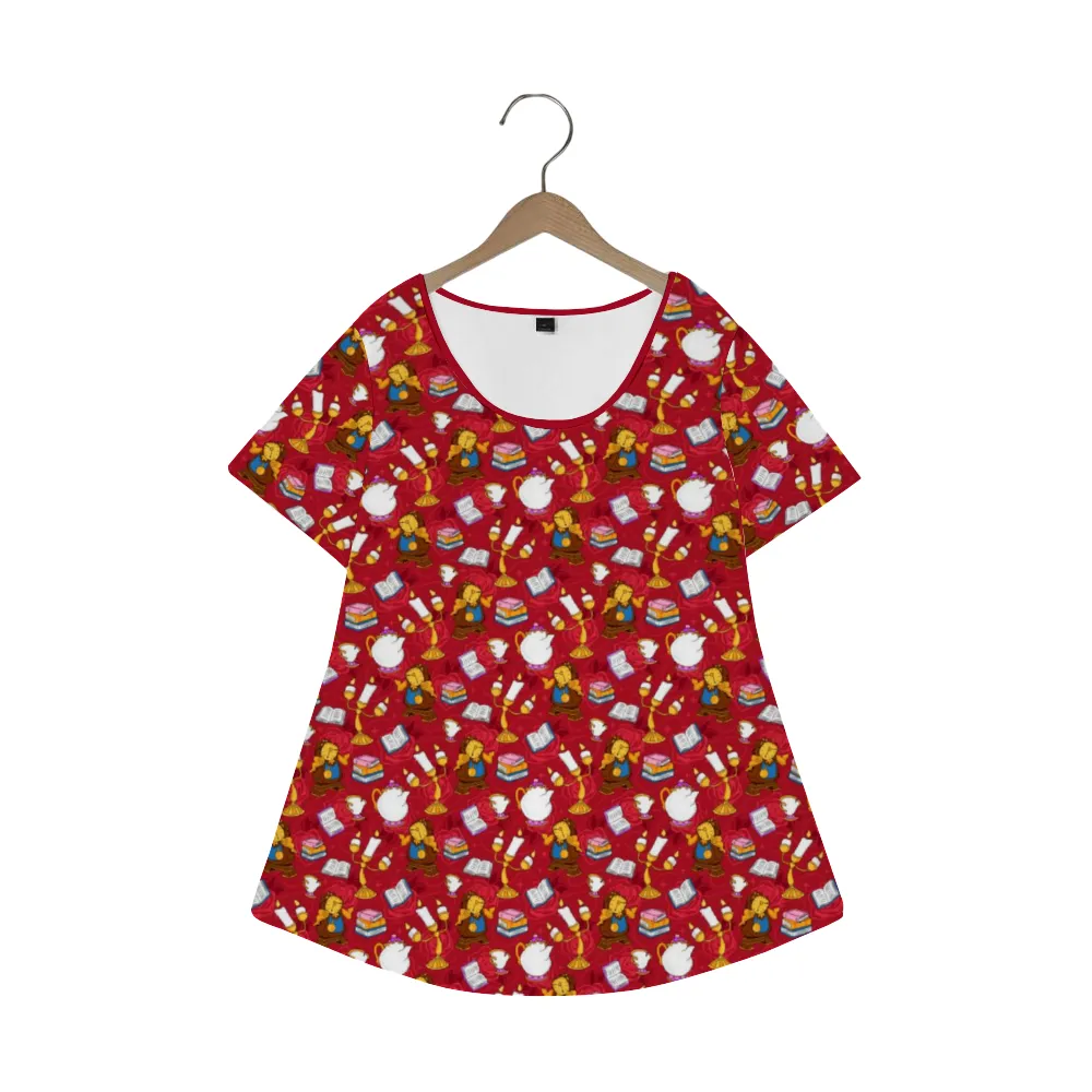 Disney Beauty And The Beast Belle's Friends Women's Crew Neck Loose Tunic