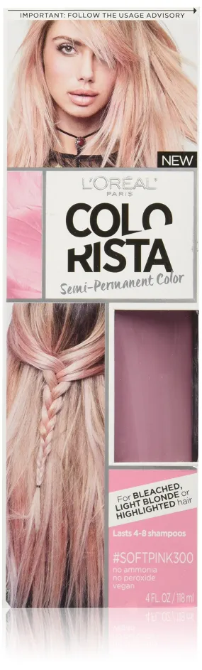 L'Oreal Paris Colorista Semi-Permanent Hair Color for Light Bleached or Blondes, Soft Pink SoftPink