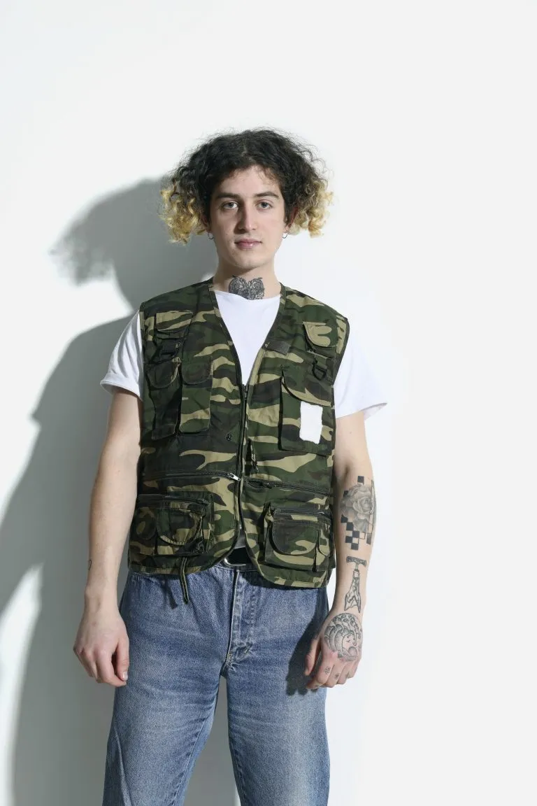 Vintage utility camo vest men