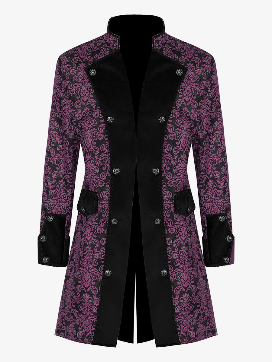 Yellow Vintage Retro Long Sleeves Polyester Polyester Fiber Overcoat Retro Costumes For Man